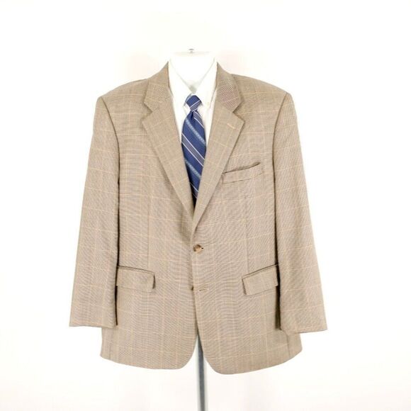 Brooks Brothers 346 Silk Wool 42R Tan Check W/ Yellow Windowpane Sport Coat 2 Bu - Picture 4 of 13